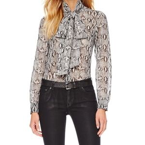 Michael Kors python print neck tie blouse